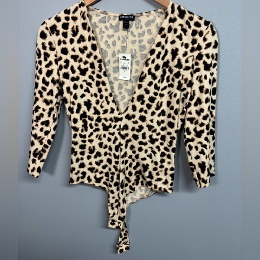 Express Black and Cream Leopard Print Bodysuit